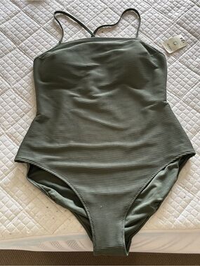 George Olive Green Ribbed One-Piece Swimsuit